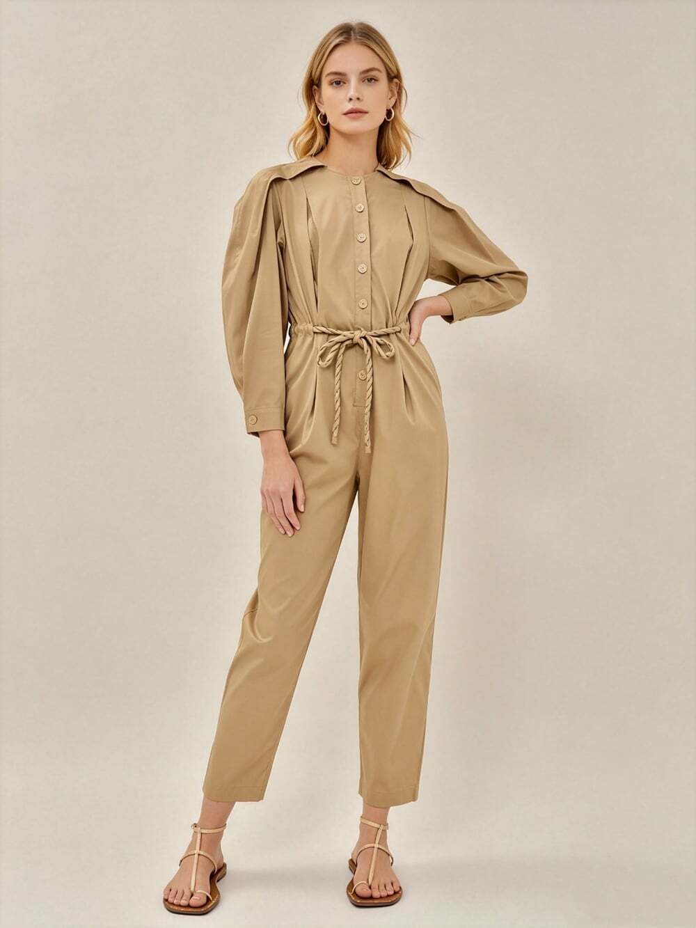 $280 NWOT Farm Rio Cotton Blend Brown Raglan Sleeve Jumpsuit Size M